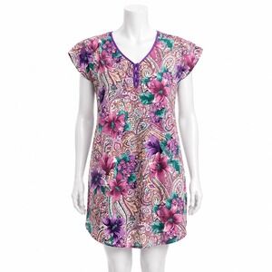 California Miss Satin Sleep Shirt Womens M Floral Paisley Lounge Nightgown Y2K